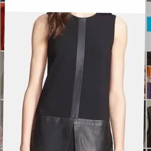 THEORY "Haddie C" Black Leather & Knit Drop Waist Cocktail Shift Dress